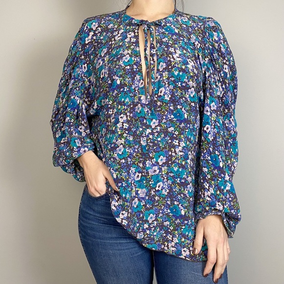 Rebecca Taylor Silk Floral Peasant Blouse - Picture 2 of 12